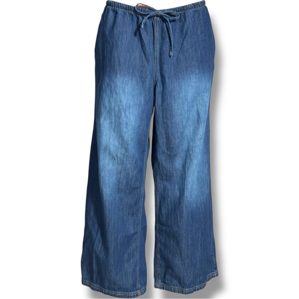 DIVIDED Dark Blue Wide Leg Distressed Knees Adjustable Tie Waist Jeans for Women - Picture 6 of 16
